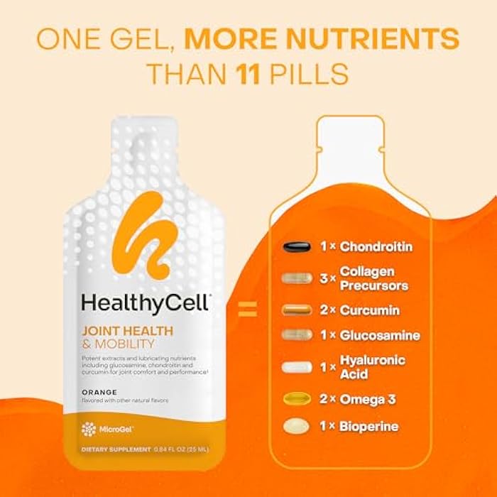 Healthycell Joint Health & Mobility Daily Liquid Supplement - Joint Support Supplement, Inflammation Response, Cartilage & Flexibility with Curcumin, Glucosamine & Chondroitin - 30 Gel Packs - Image 4