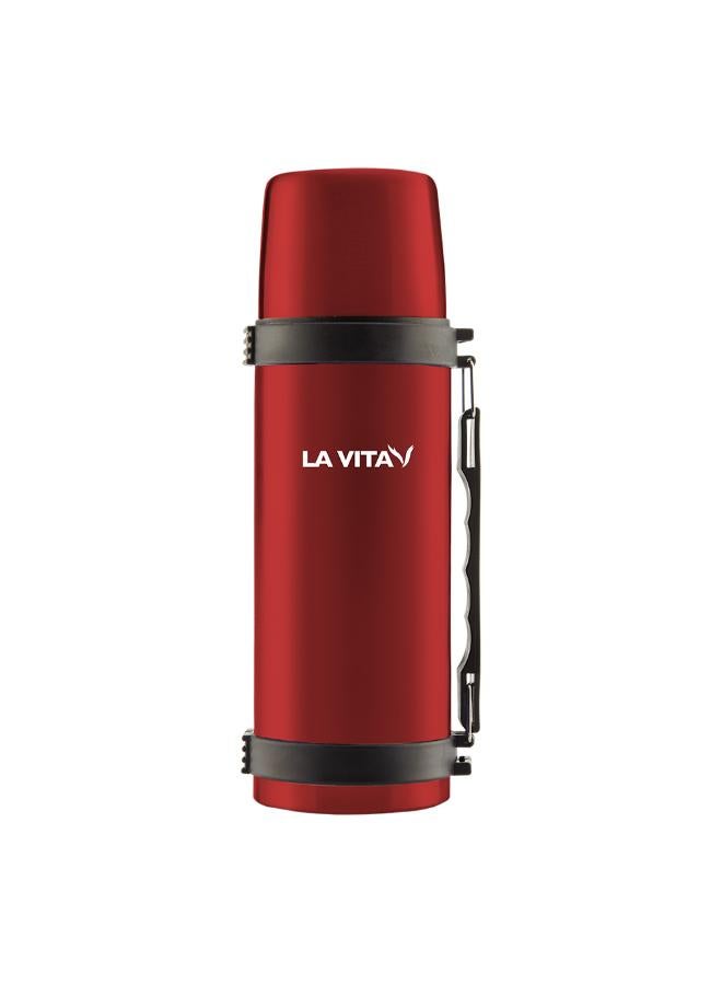LA VITA Stainless Steel Thermal Bottle with Carrying Handle & Cup Lid 0.5 Liter-Red - Image 1