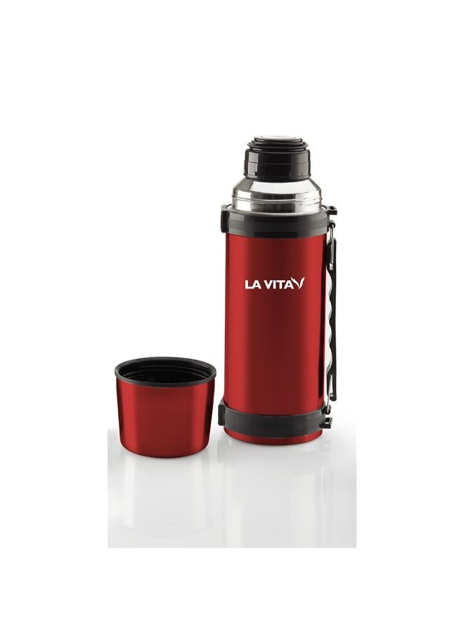 LA VITA Stainless Steel Thermal Bottle with Carrying Handle & Cup Lid 0.5 Liter-Red - Image 2