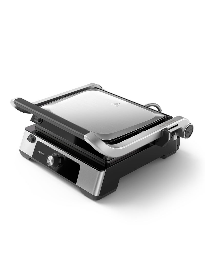 Philips 5000 Series Contact Grill- 2200W,Opens 180° for countertop grilling,Precision digital control,8 preset functions ,adjustable height,handle lock,Removable drip tray,2year warranty- HD6301/90 silver - Image 1