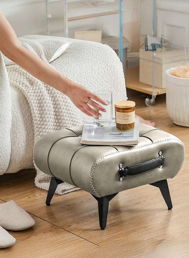 شو وو مسند قدم خشبي عثماني - مسند قدم متعدد الوظائف أسفل المكتب مع وسادة قابلة للإزالة للمنزل والمكتب وغرفة المعيشة وغرفة النوم رمادي فاتح 44×32×26 سم - Image 3