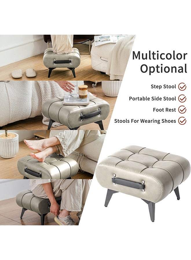 شو وو مسند قدم خشبي عثماني - مسند قدم متعدد الوظائف أسفل المكتب مع وسادة قابلة للإزالة للمنزل والمكتب وغرفة المعيشة وغرفة النوم رمادي فاتح 44×32×26 سم - Image 1