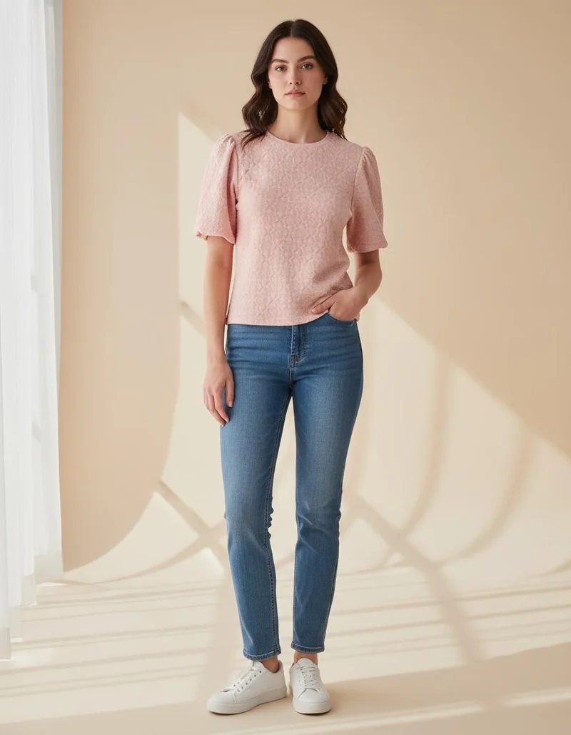 Redtag Women Pink Textured Jersey Top