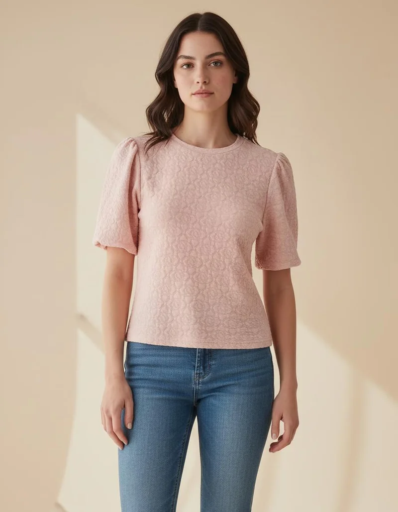 Redtag Women Pink Textured Jersey Top