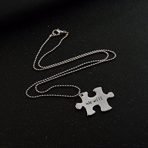 Meiligo® Fashion 3 Pcs Best Friends Forever Gift Alloy We Will Always be Connected Letter Puzzle Dog Tag Necklace Key Chain Square Matching Engraved Letter Necklace Set (Necklace - Silver(3 pcs)) - Image 3