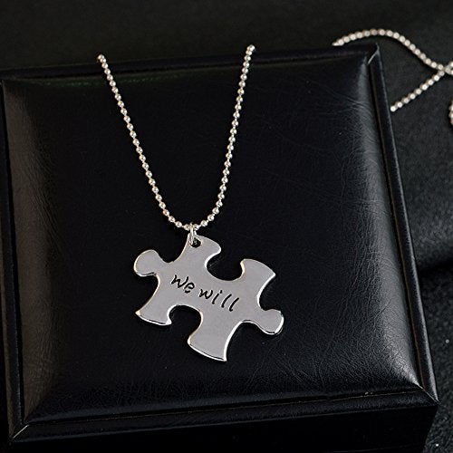 Meiligo® Fashion 3 Pcs Best Friends Forever Gift Alloy We Will Always be Connected Letter Puzzle Dog Tag Necklace Key Chain Square Matching Engraved Letter Necklace Set (Necklace - Silver(3 pcs)) - Image 4