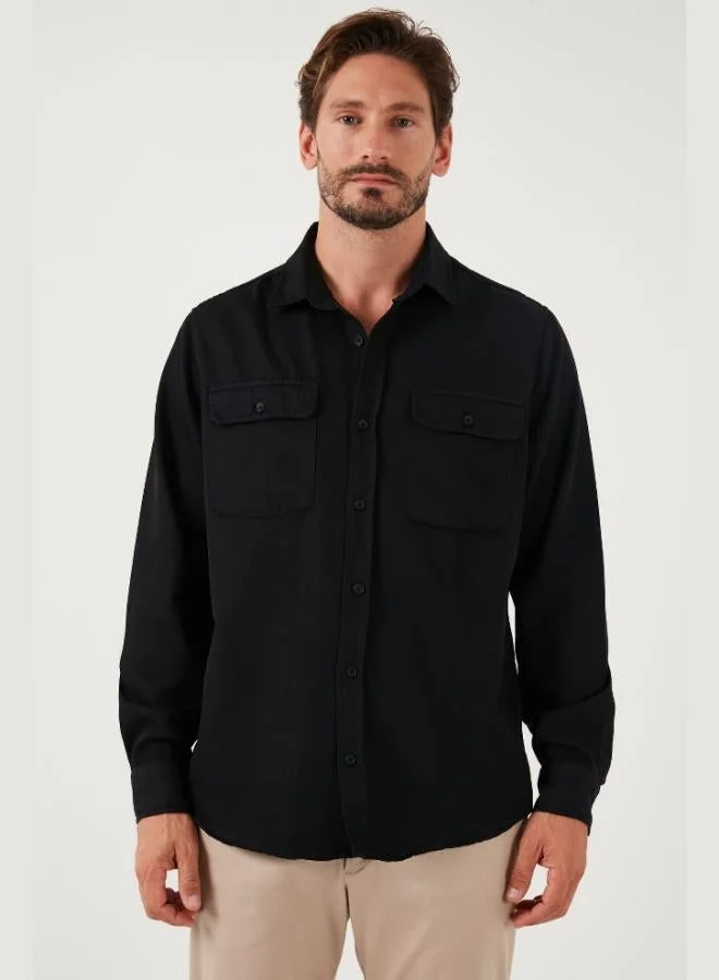 بوراتي قميص رجالي قطن بجيوب مزدوجة بقصة عادية