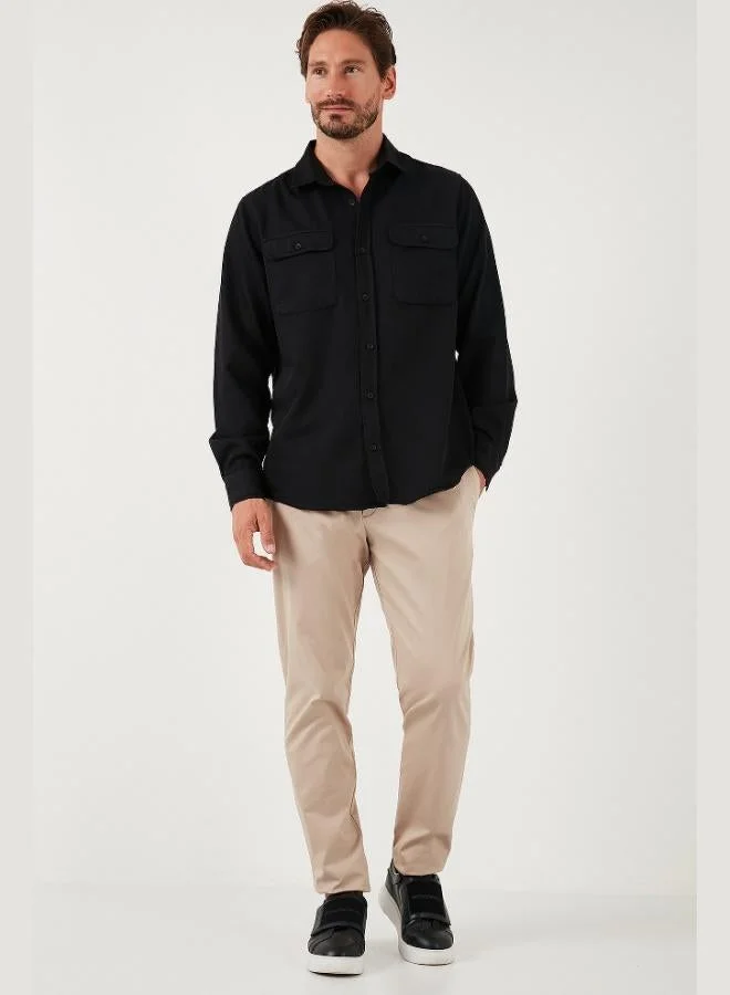 بوراتي قميص رجالي قطن بجيوب مزدوجة بقصة عادية