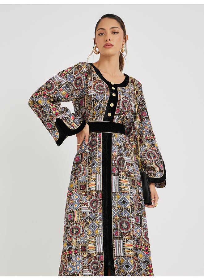 Maxim Creation Maxim Creation Haute Couture Abstract Print Jalabiya with Back Tie Detail  - Image 2