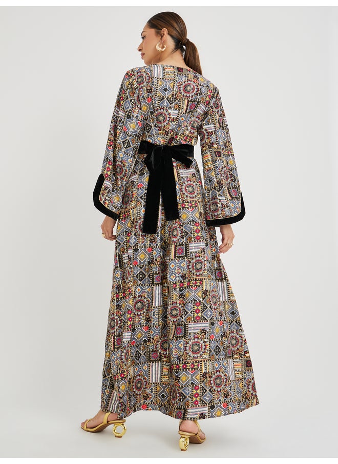 Maxim Creation Maxim Creation Haute Couture Abstract Print Jalabiya with Back Tie Detail  - Image 4