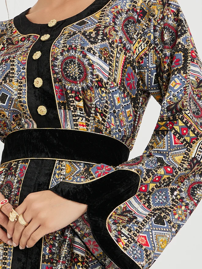 Maxim Creation Maxim Creation Haute Couture Abstract Print Jalabiya with Back Tie Detail
