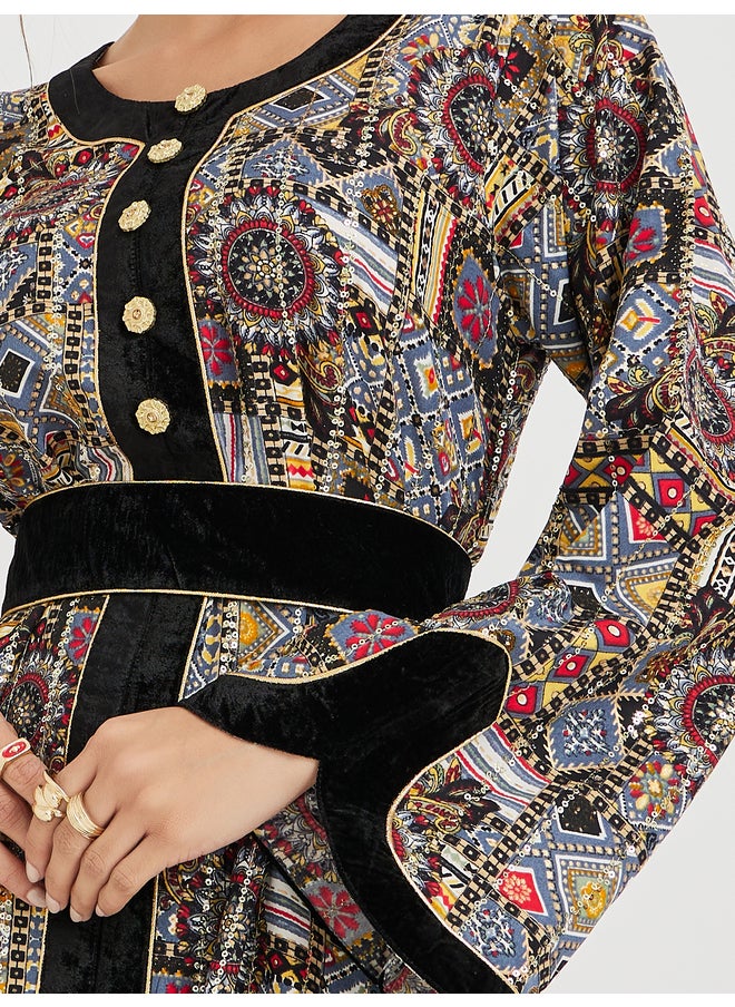 Maxim Creation Maxim Creation Haute Couture Abstract Print Jalabiya with Back Tie Detail  - Image 3