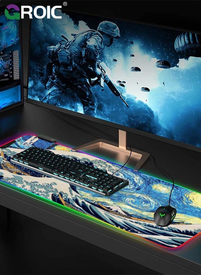 GROIC Gaming Mouse Pad, RGB Mat, Large with 7 LED Colors, and Waterproof Fabric Surface, Non-Slip Rubber Base for PC Laptop Keyboard  - Image 5