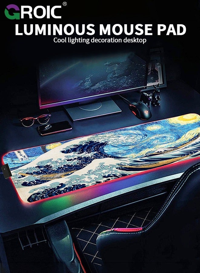 GROIC Gaming Mouse Pad, RGB Mat, Large with 7 LED Colors, and Waterproof Fabric Surface, Non-Slip Rubber Base for PC Laptop Keyboard  - Image 2