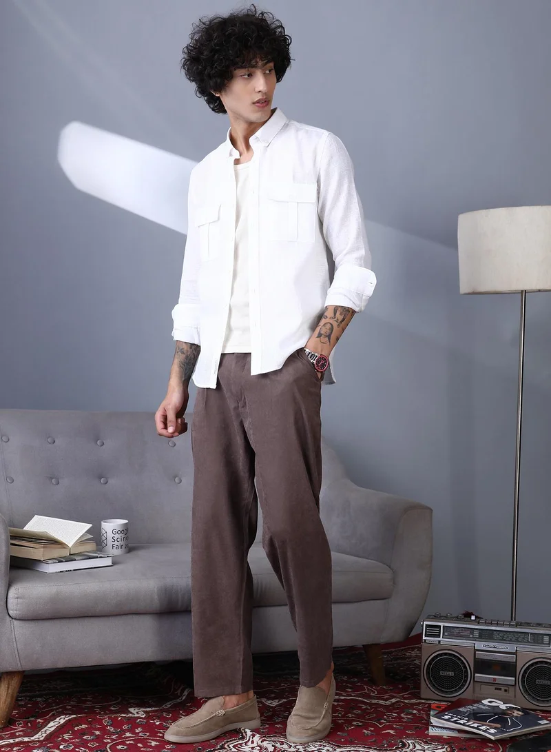 CAHOOT Coffee Brown Lightweight - Corduroy Pleated Trousers for Men | Best Price UAE