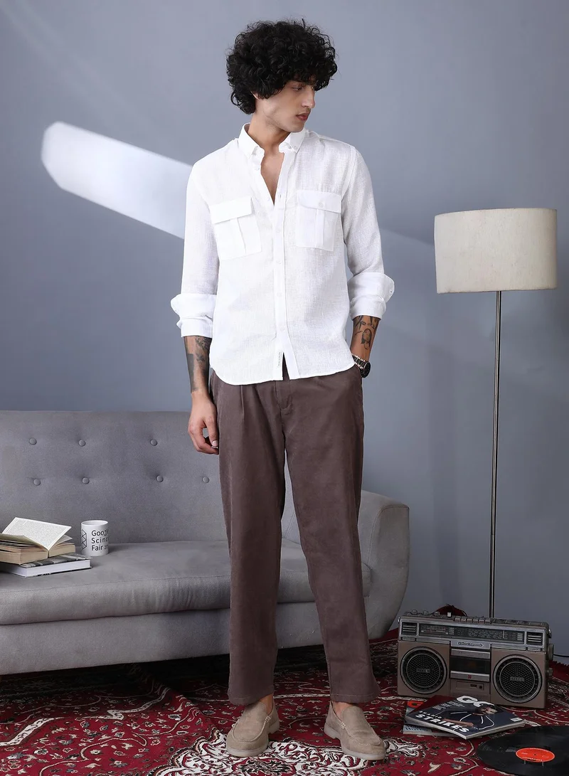 CAHOOT Coffee Brown Lightweight - Corduroy Pleated Trousers for Men | Best Price UAE