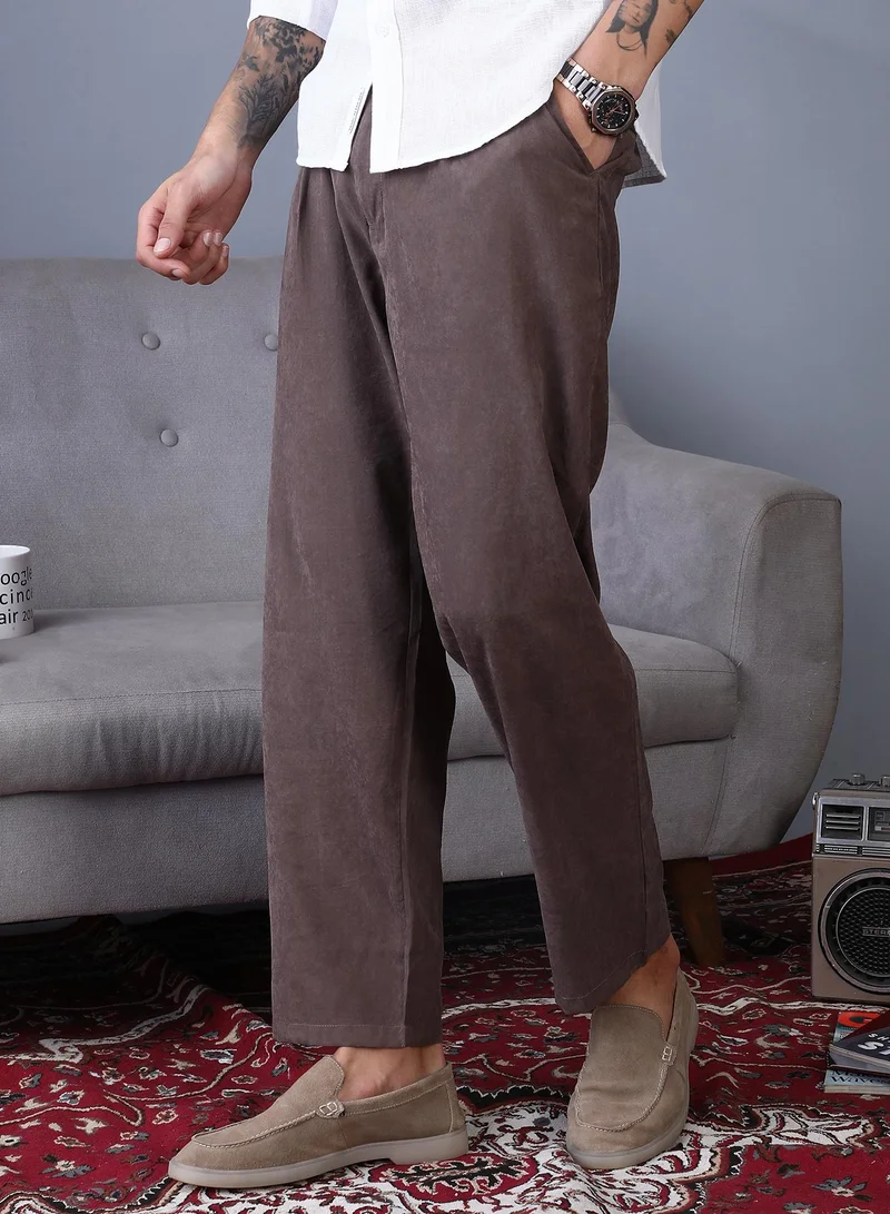 CAHOOT Coffee Brown Lightweight - Corduroy Pleated Trousers for Men | Best Price UAE
