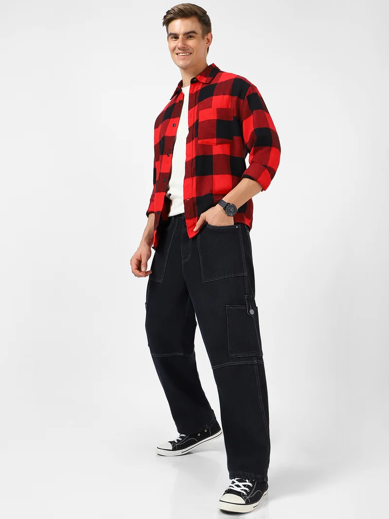 Urbano Fashion  Urbano Fashion Men's Dark Grey Loose Baggy Fit Washed Cargo Jeans with 6 Pockets Non-Stretchable for Men | Best Price UAE