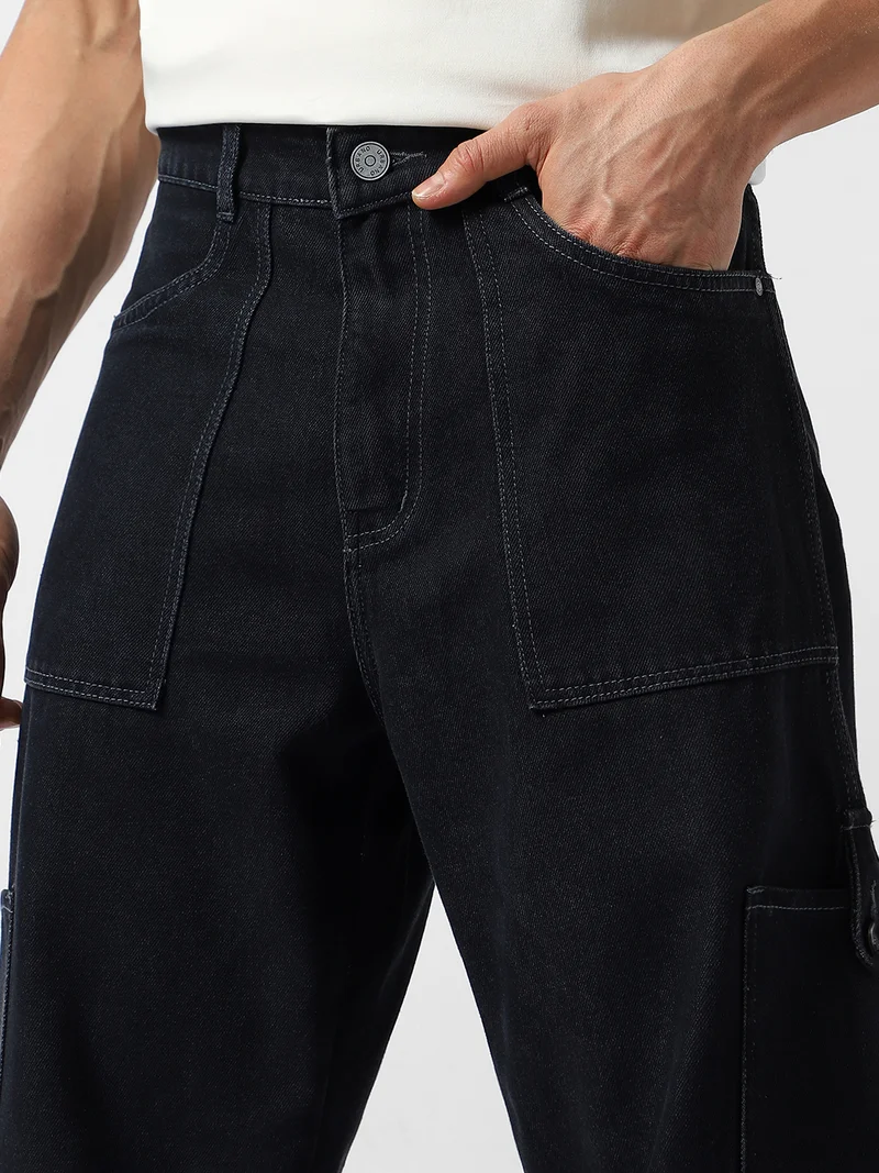 Urbano Fashion  Urbano Fashion Men's Dark Grey Loose Baggy Fit Washed Cargo Jeans with 6 Pockets Non-Stretchable for Men | Best Price UAE