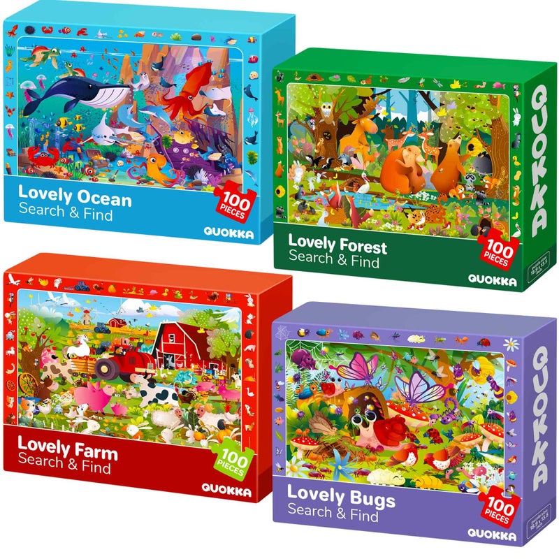 QUOKKA 100 Piece Puzzles for Kids Ages 46 4xSET Jigsaw Puzzles for Kids Ages 68 Educational Search Find Game with Animals Bugs for Childrens 58 Toddler Learning Toy Gift for Boys and Girls - Image 3