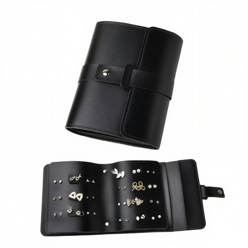 LAKE OF FIRE Earring Holder Organizer with Foldable Book Design Book Organizer, Portable Pu Leather Travel Earring Case (Black) - Image 1