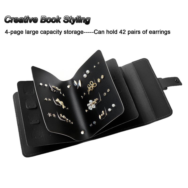 LAKE OF FIRE Earring Holder Organizer with Foldable Book Design Book Organizer, Portable Pu Leather Travel Earring Case (Black) - Image 5