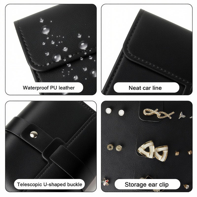 LAKE OF FIRE Earring Holder Organizer with Foldable Book Design Book Organizer, Portable Pu Leather Travel Earring Case (Black) - Image 3
