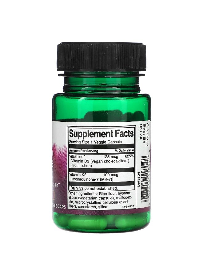 SWANSON سوانسون، فيتامينات D3 و K2، قوة إضافية، 60 كبسولة نباتية - Image 2