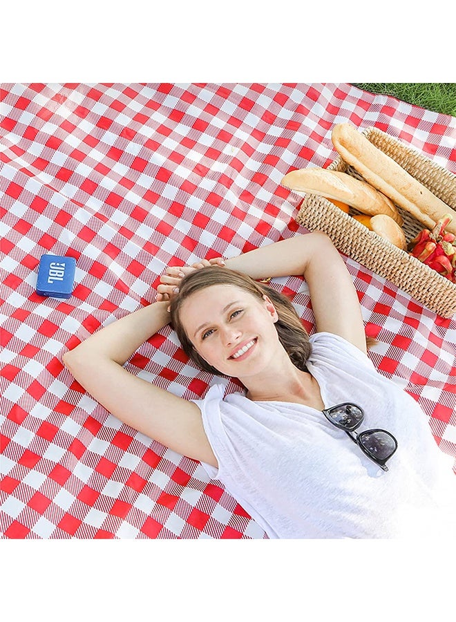 بوفان بطانية شاطئ كبيرة الحجم للنزهات، 200*300 سم، مقاومة للماء وقابلة للطي، مقاومة للرمل، بنمط مربعات، مناسبة للتخييم على الشاطئ أو العشب (أحمر) - Image 3