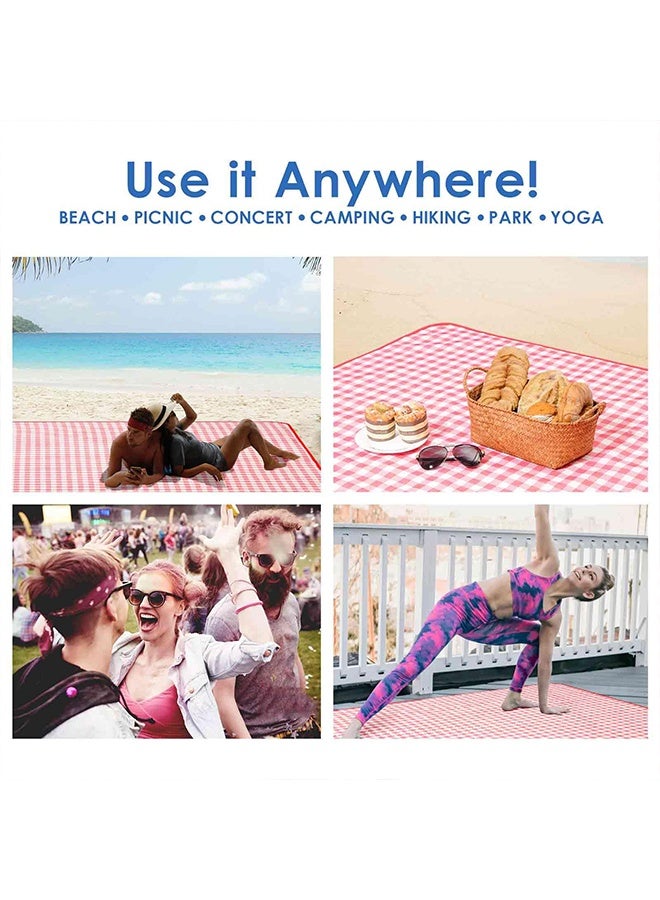 بوفان بطانية شاطئ كبيرة الحجم للنزهات، 200*300 سم، مقاومة للماء وقابلة للطي، مقاومة للرمل، بنمط مربعات، مناسبة للتخييم على الشاطئ أو العشب (أحمر) - Image 5