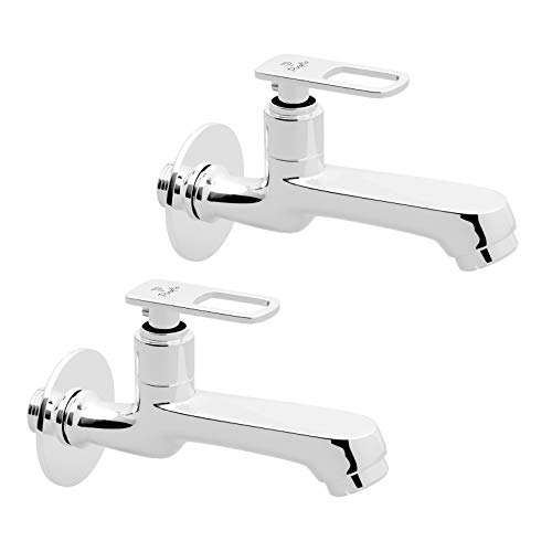 Pixaflo Cassia Brass Long Body Bib Cock Tap with Wall Flange (Combo Pack of 2) (Chrome) - Image 1