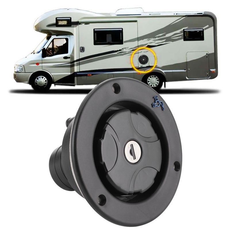 Gravity Freshwater Inlet Lockable Leakproof Water Filler Cap with 2 Keys for RV Caravan Motorhome - Image 1