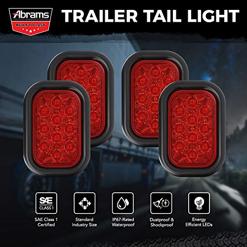 Abrams 5" x 3" Red 10 LED Trailer Tail Light - DOT Approved Rectangular Truck Stop Brake Turn Lights – IP67 Waterproof RV Semi Truck Taillight – Bright Colored Lens, Grommet & Plugs Included - 4 Pack - Image 2