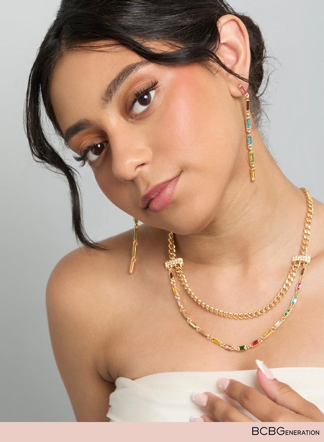 بي سي بي جينيريشن قلادة متعددة الطبقات من بي سي بي جينيريشن للمناسبات الخاصة للنساء مرصعة بالأحجار الكريمة، 18 بوصة + 3 بوصات، مطلية بالذهب عيار 18 قيراطًا، قلادة متعددة الخيوط - Image 2