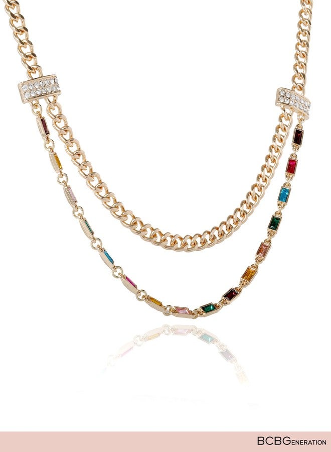 بي سي بي جينيريشن قلادة متعددة الطبقات من بي سي بي جينيريشن للمناسبات الخاصة للنساء مرصعة بالأحجار الكريمة، 18 بوصة + 3 بوصات، مطلية بالذهب عيار 18 قيراطًا، قلادة متعددة الخيوط - Image 5
