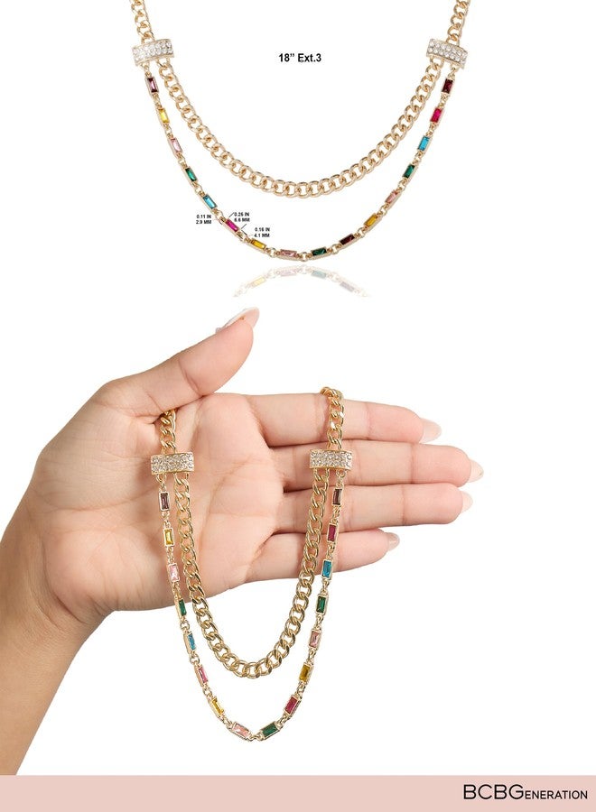 بي سي بي جينيريشن قلادة متعددة الطبقات من بي سي بي جينيريشن للمناسبات الخاصة للنساء مرصعة بالأحجار الكريمة، 18 بوصة + 3 بوصات، مطلية بالذهب عيار 18 قيراطًا، قلادة متعددة الخيوط - Image 3