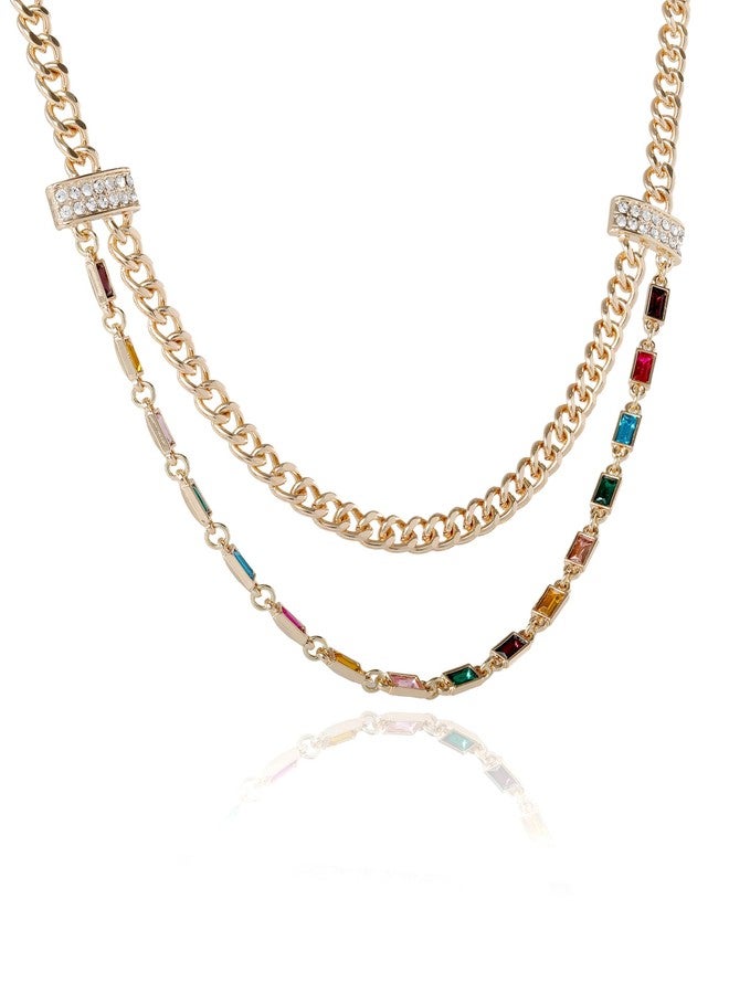 بي سي بي جينيريشن قلادة متعددة الطبقات من بي سي بي جينيريشن للمناسبات الخاصة للنساء مرصعة بالأحجار الكريمة، 18 بوصة + 3 بوصات، مطلية بالذهب عيار 18 قيراطًا، قلادة متعددة الخيوط - Image 1