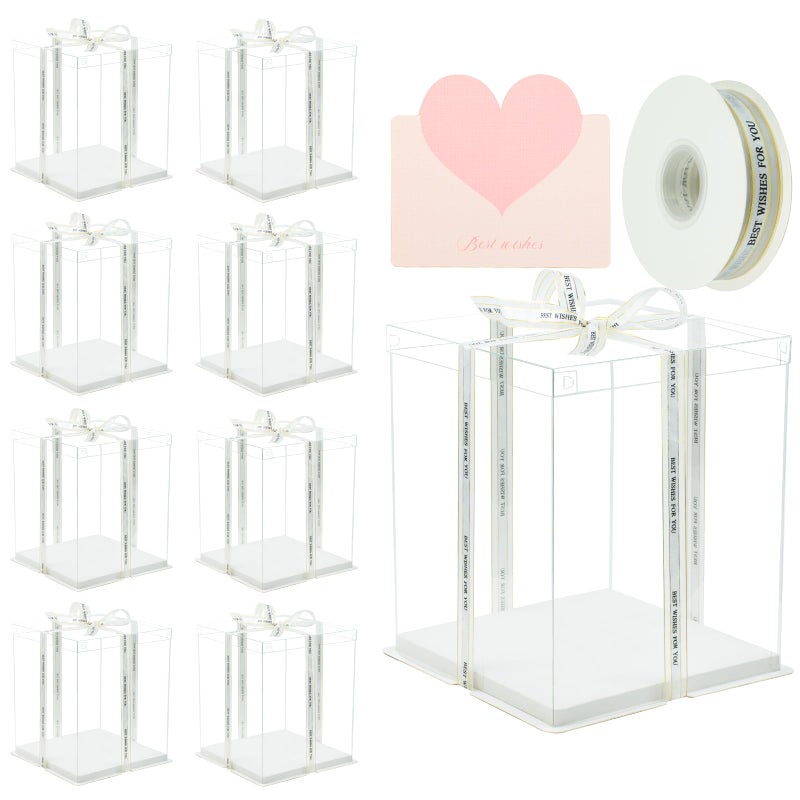 INPARALLUV 10x10x12Inch Clear Cake Box 8Pcs Tall Cake Boxes Treat Boxes Cake Transport Container Tall Cake Carrier for Transport Gift Box Display Case cajas para pasteles White