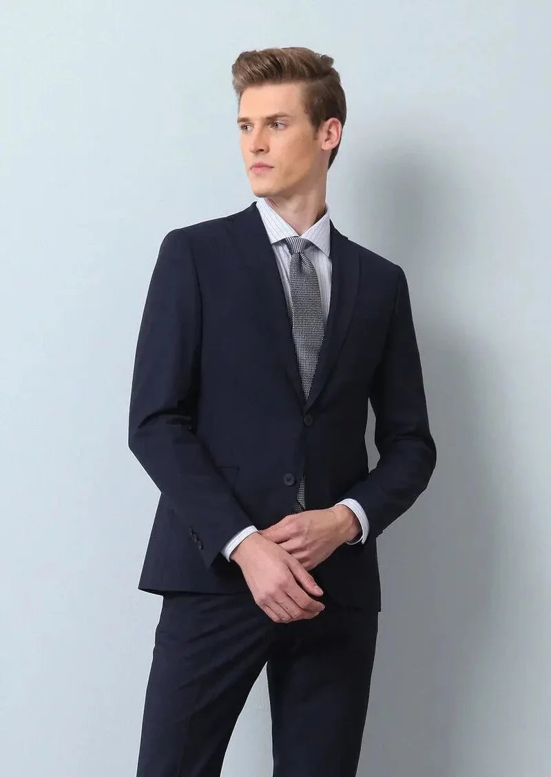 RAMSEY Saks Plain Fashion Slim Fit Wool Blended Suit