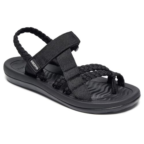 MEGNYA Women's Arch Support Flip Flop Sandals Camping, Comfort Walking Shoes with Adjustable Slingback Straps, Toe-Post Flip Flop Sandals for Outdoor Hiking Black Size 7.5 - Image 1