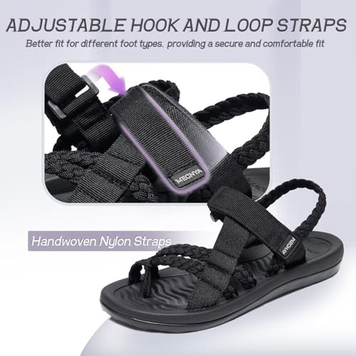 MEGNYA Women's Arch Support Flip Flop Sandals Camping, Comfort Walking Shoes with Adjustable Slingback Straps, Toe-Post Flip Flop Sandals for Outdoor Hiking Black Size 7.5 - Image 5