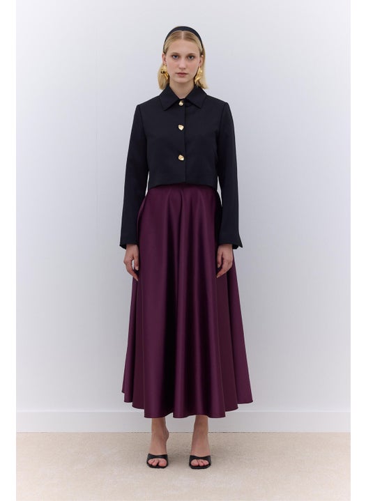 Satin Flared Evening Skirt Burgundy
