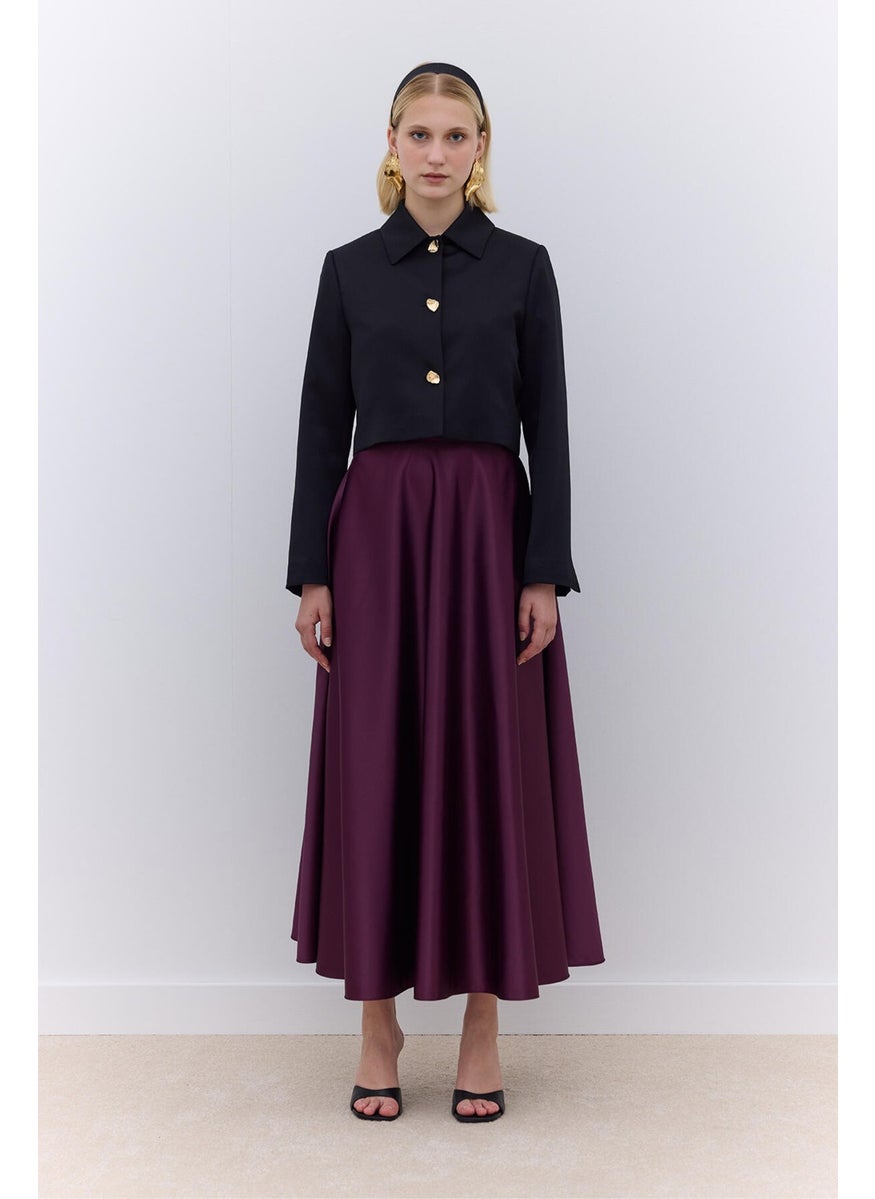 Manuka - Satin Flared Evening Skirt Burgundy - Image 1
