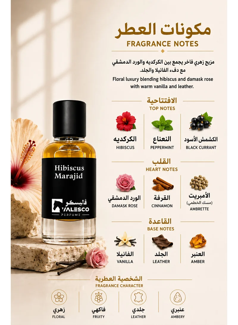 VALESCO  Hibiscus Eau de Parfum, Unisex Floral Fruity Fragrance, Long Lasting Perfume, 50ml  | Best Price UAE