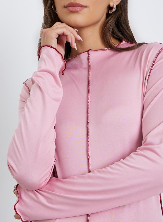 ستايلي تيشيرت بأكمام طويلة وتفاصيل درزات علوية - Image 4