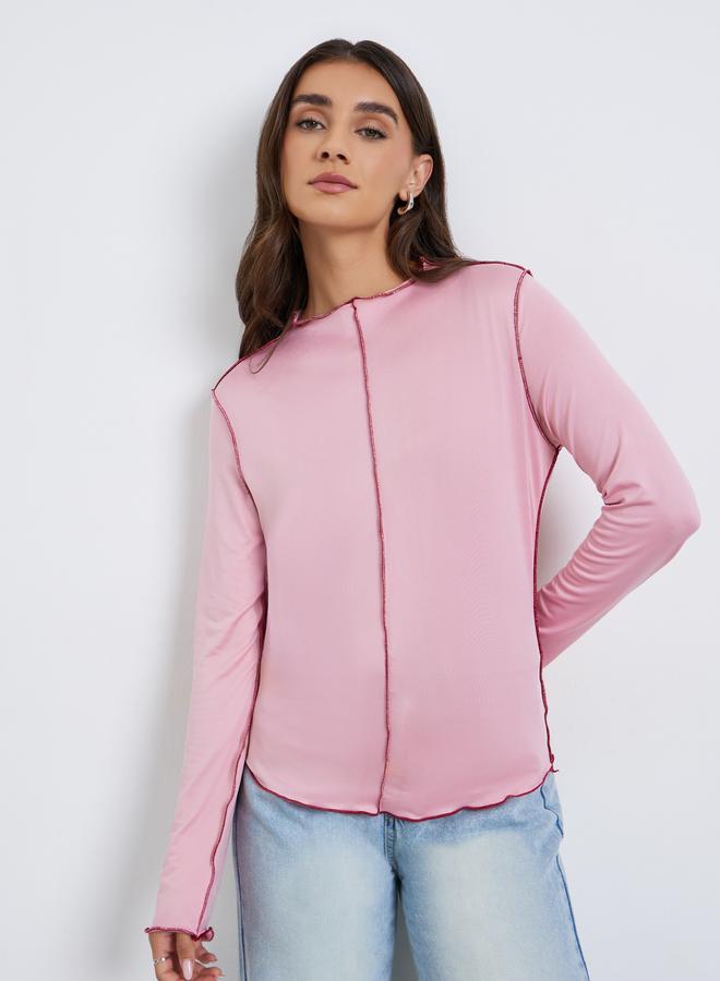 ستايلي تيشيرت بأكمام طويلة وتفاصيل درزات علوية - Image 3