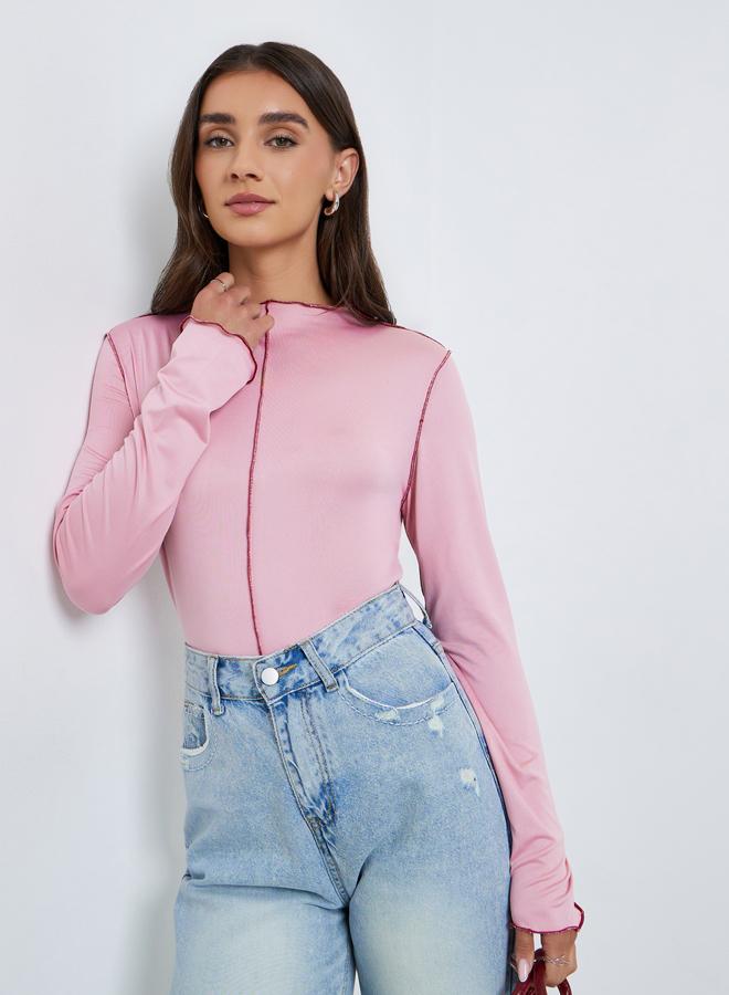 ستايلي تيشيرت بأكمام طويلة وتفاصيل درزات علوية - Image 1