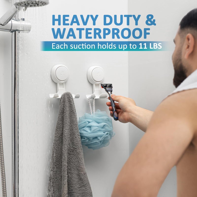 TAILI Suction Cup Razor Holder in Shower 2 Pack, Towel, Loofah, Shaver Holder for Bathroom Wall, Powerful Suction Cup Shower Hooks, Easy to Install and Reuse, White - Image 3