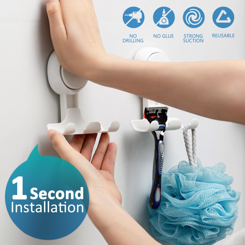 TAILI Suction Cup Razor Holder in Shower 2 Pack, Towel, Loofah, Shaver Holder for Bathroom Wall, Powerful Suction Cup Shower Hooks, Easy to Install and Reuse, White - Image 2