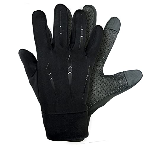 ZaySoo Outdoor Warm Velvet Touch Screen Gloves Black Lines Design (Full Gloves, Black) - Image 1